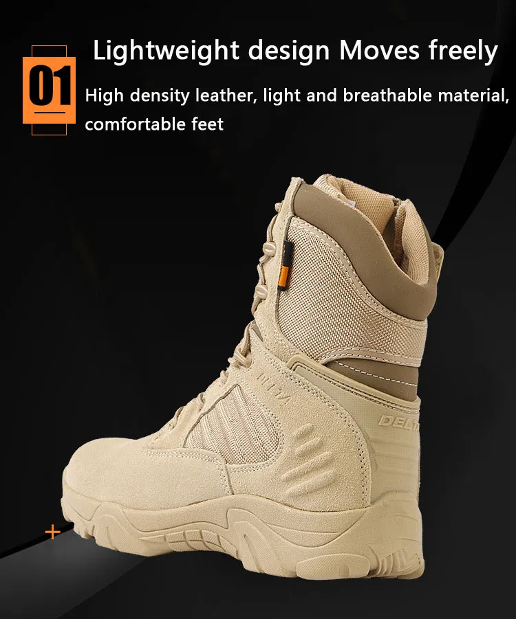 Lever Outdoor Men High-Top Tactical Boots, Anti-Collision Desert Combat Boots, Non-Slip Waterproof Climbing Hiking Boots