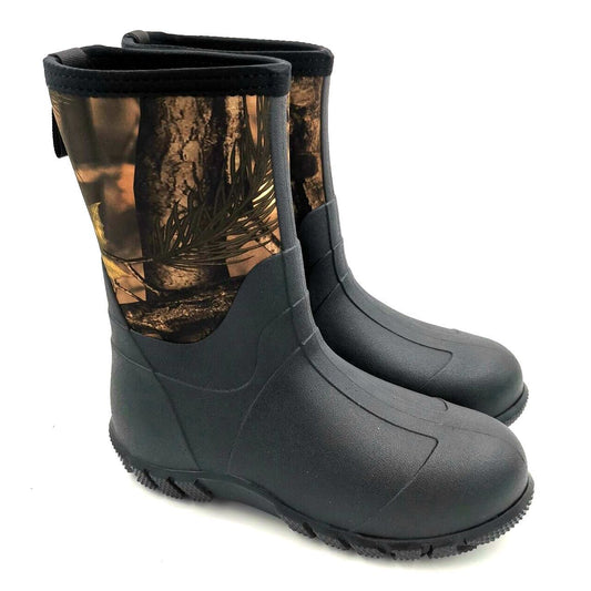 Mid Calf Warm Durable Waterproof Outdoor Utility Camo Rubber Rain Boot for Hunting  Snow Mud Work Boots