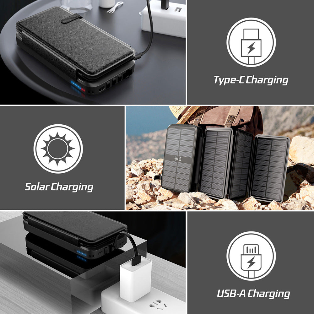 Solar Charger, Power-Bank, Portable Charger,20000mAh Fast Charging Wireless Charger 4 Solar Panel  680Lumen Bright flashlights