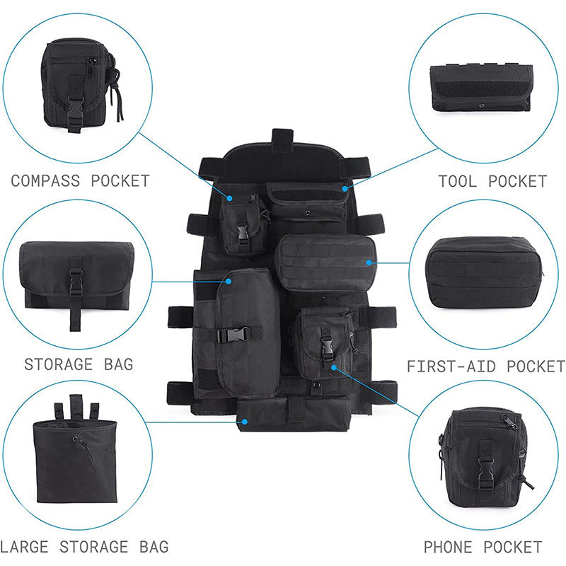 Tactical Seat Back Organizer with 6 Removable Molle Pouch Compatible Multi-Pocket Seat Cover Case Storage Bag