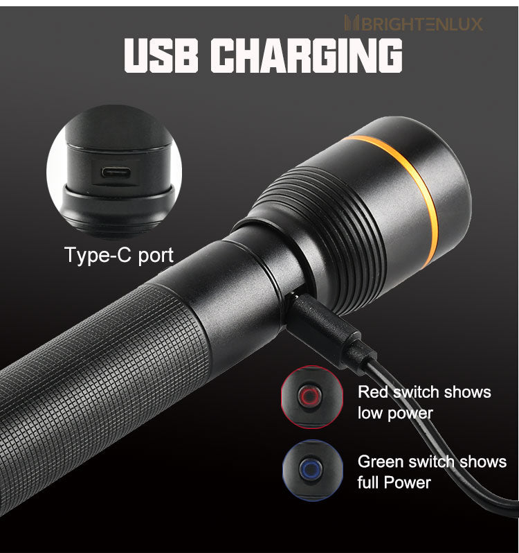 1000 Lumens, Water-Resistant USB Rechargeable Flashlight, 5 Light Modes